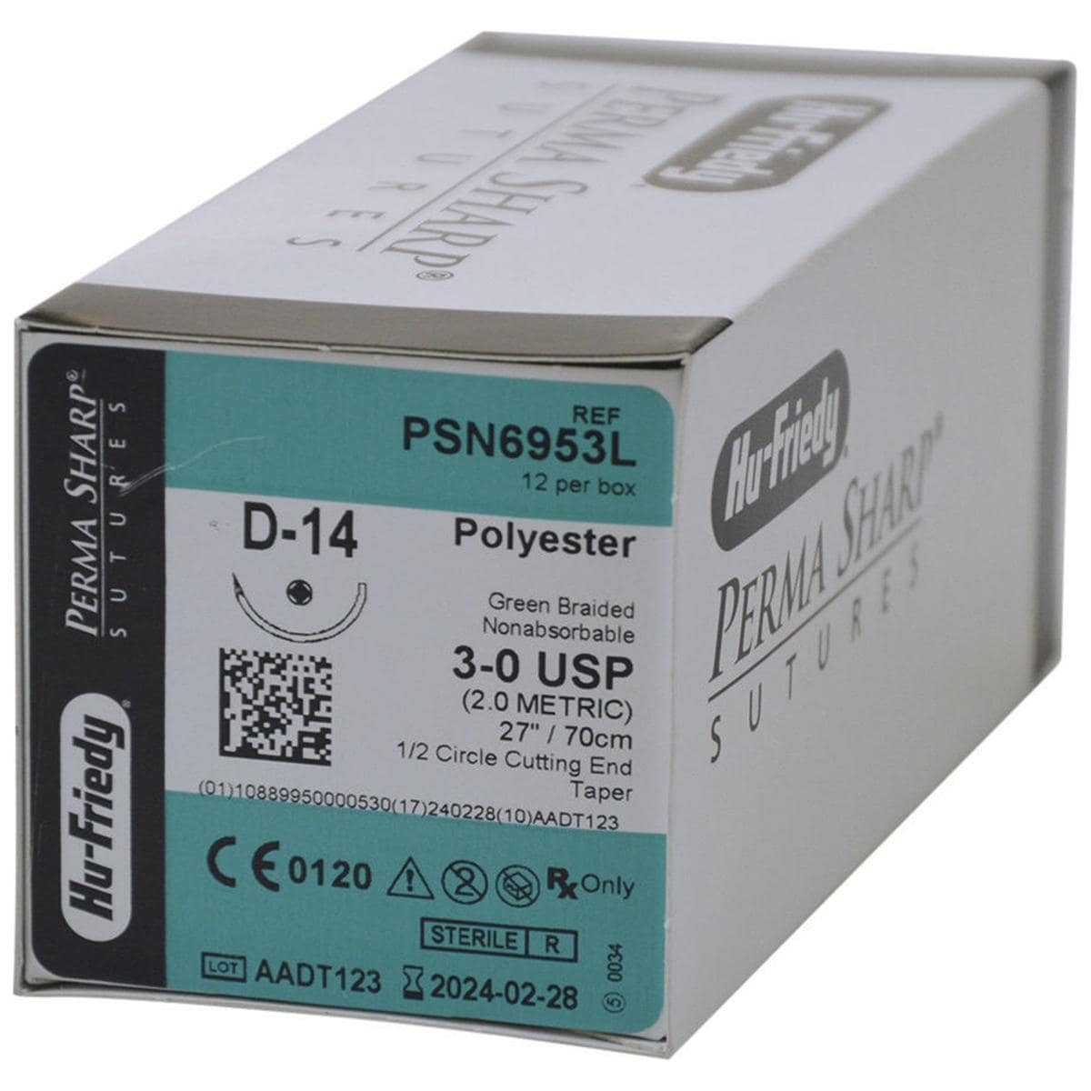 SUTURE POLIESTERE VERDE - AGO DORSO TAGLIENTE - Calibro 4/0 12 pz - PSNR683L - C-6 - 3/8 cerchio mm 18,7