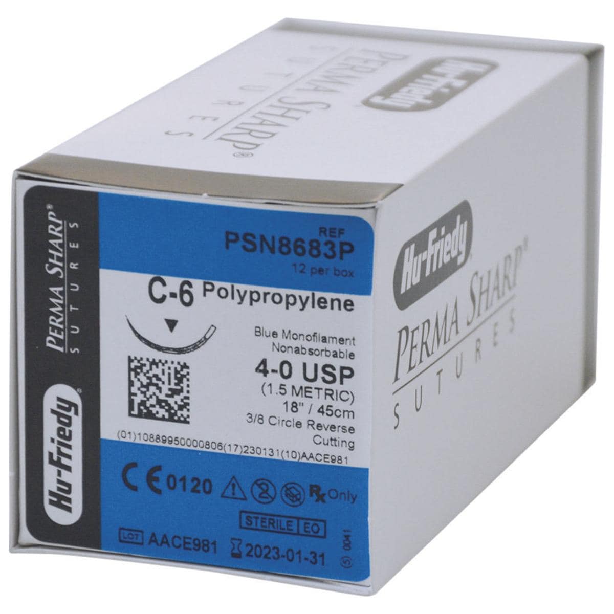 SUTURE POLIPROPILENE BLU - AGO DORSO TAGLIENTE - Calibro 4/0 - 12 pz - PSN8683P - C-6 - 3/8 cerchio mm 18,7