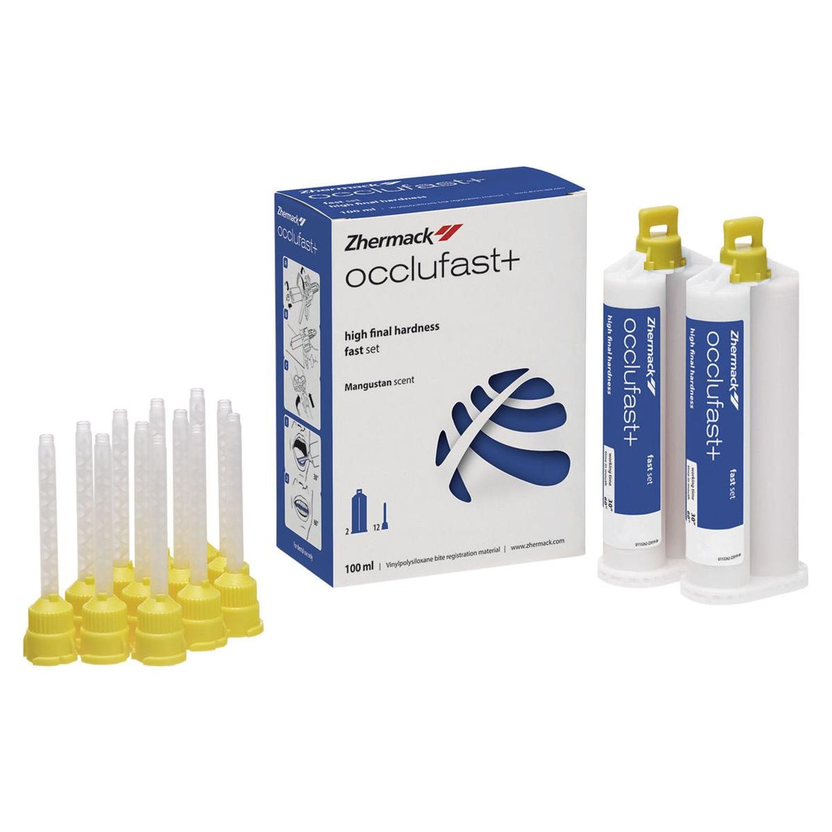 OCCLUFAST+ (PER MISCELAZIONE MANUALE) - Standard pack: 2 cartucce da 50 ml cad. + 12 puntali miscelatori gialli