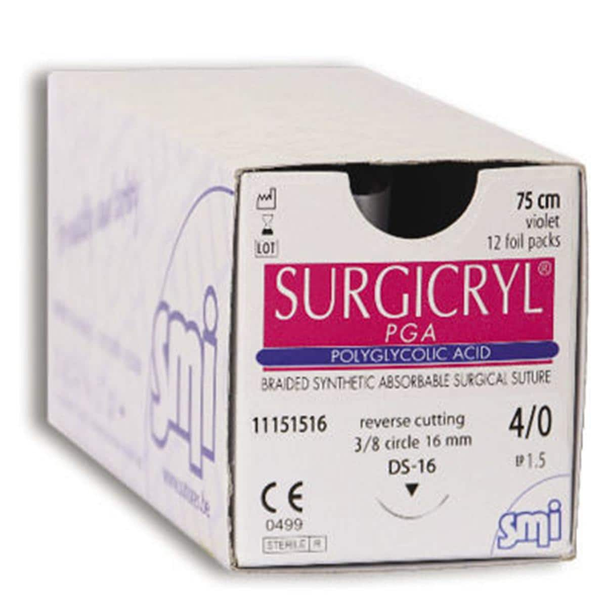 SUTURA SURGICRYL® PGA - AGO DORSO TAGLIENTE 3/8 CERCHIO - 12 pz - AGO DS 19 mm CALIBRO 4/0 EP 1.5