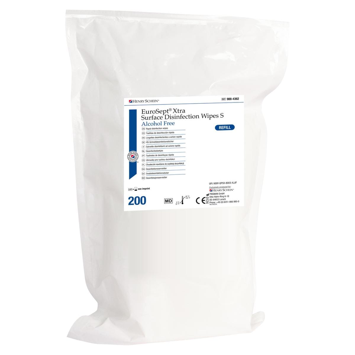 EUROSEPT XTRA SURFACE DISINFECTION WIPES S PRIVE DI ALCOL - Busta ricambio da 200 salviette